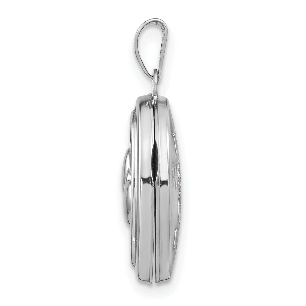 14K White Gold 17mm Double Hearts Oval Locket 24x17mm