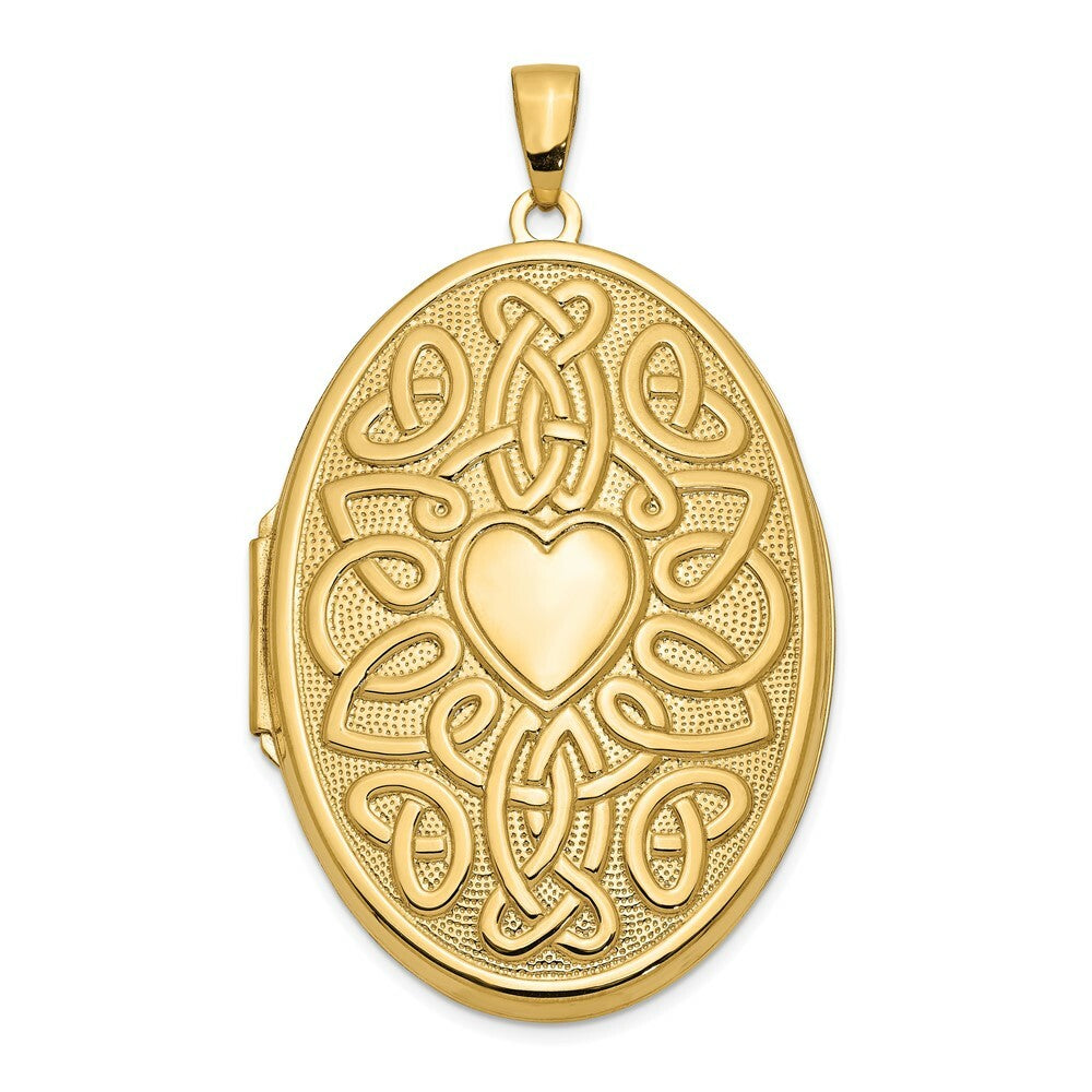 14K Yellow Gold Celtic Heart 38mm Oval Locket 47x38mm