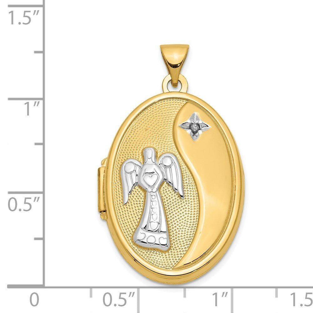 14K Yellow Gold Guardian Angel with Diamond 26mm Oval Locket 34x26mm