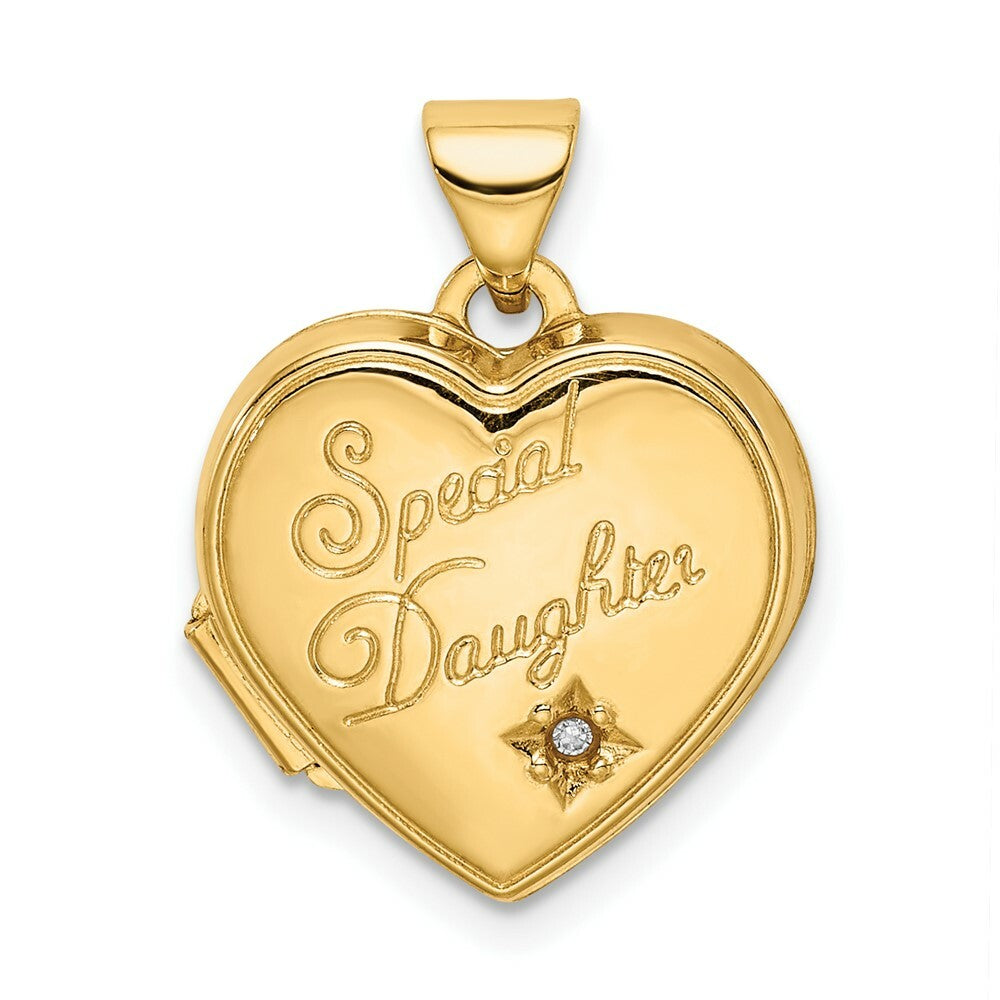 14K Yellow Gold 15mm Heart Diamond Special Daughter Locket 21x16mm