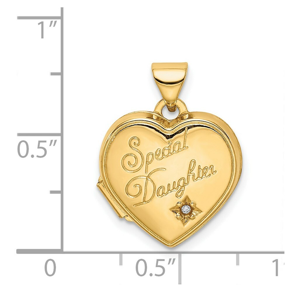 14K Yellow Gold 15mm Heart Diamond Special Daughter Locket 21x16mm