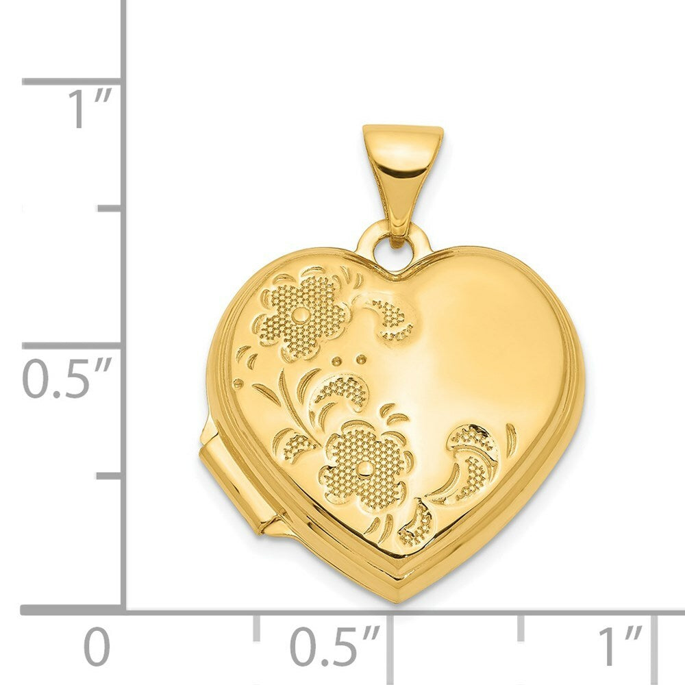 14K Yellow Gold 18mm Polished Heart-Shaped Floral Locket 24x19mm