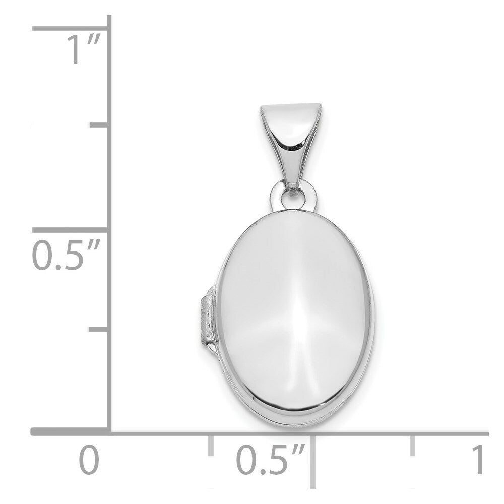 14K White Gold 13mm Oval Plain Assembled Locket 20x13mm