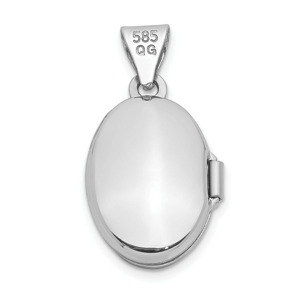 14K White Gold 13mm Oval Plain Assembled Locket 20x13mm