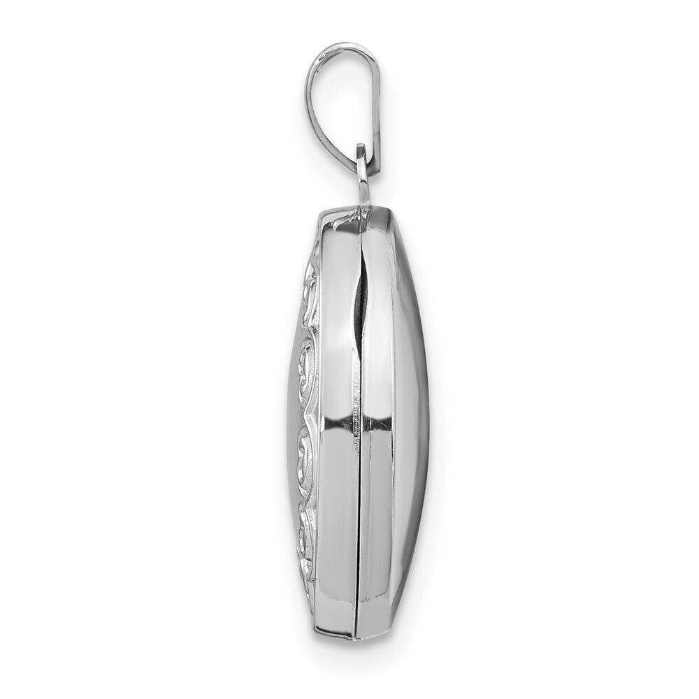 14K White Gold 17mm Oval Embossed Border Locket 25x17mm