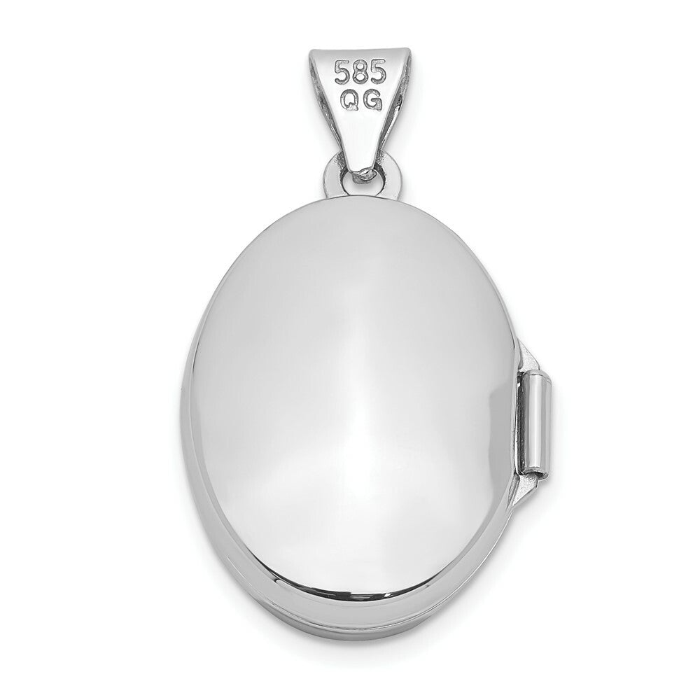 14K White Gold 17mm Oval Embossed Border Locket 25x17mm