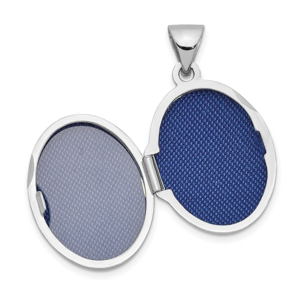 14K White Gold 17mm Oval Embossed Border Locket 25x17mm
