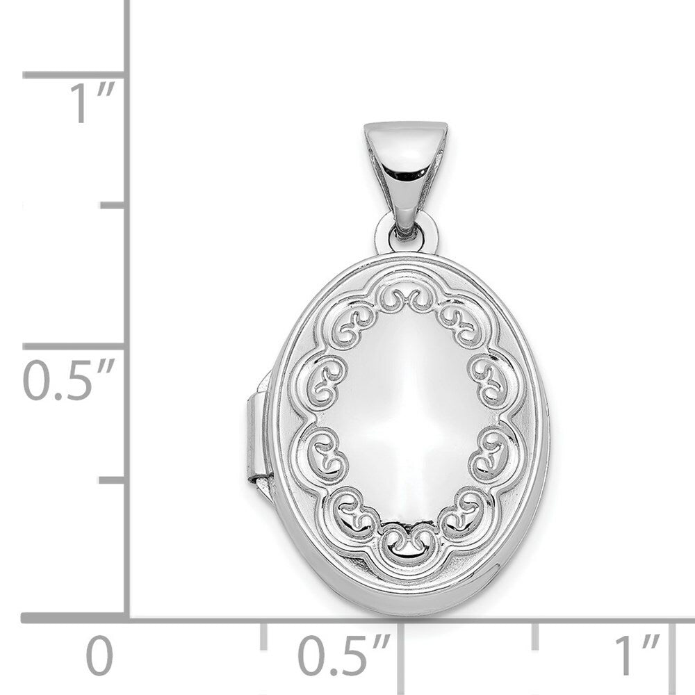 14K White Gold 17mm Oval Embossed Border Locket 25x17mm