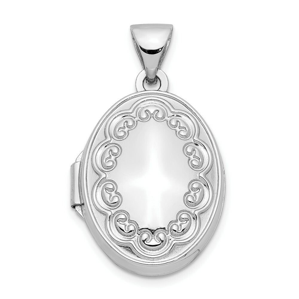 14K White Gold 17mm Oval Embossed Border Locket 25x17mm