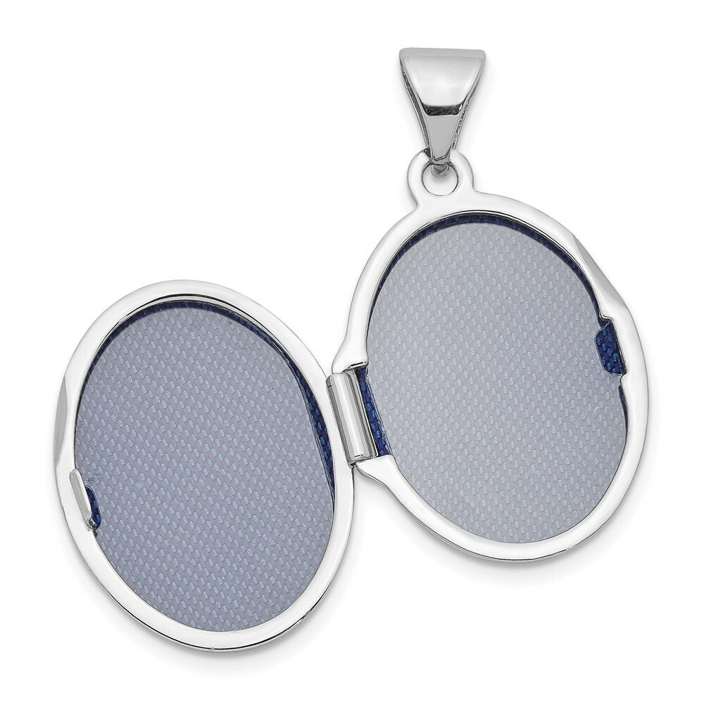 14K White Gold 17mm Oval Leaf Floral Hand Engraved Locket 25x17mm