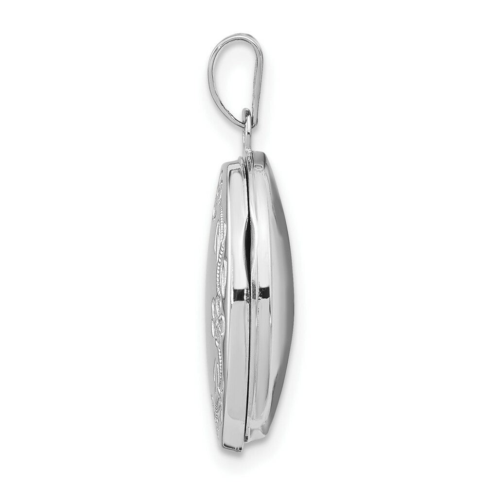 14K White Gold 17mm Oval Leaf Floral Hand Engraved Locket 25x17mm