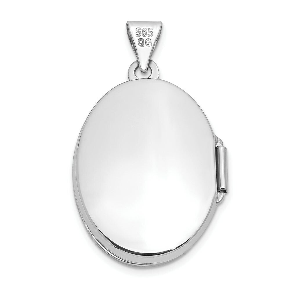 14K White Gold 21mm Oval Floral Scroll Border Locket 30x21mm