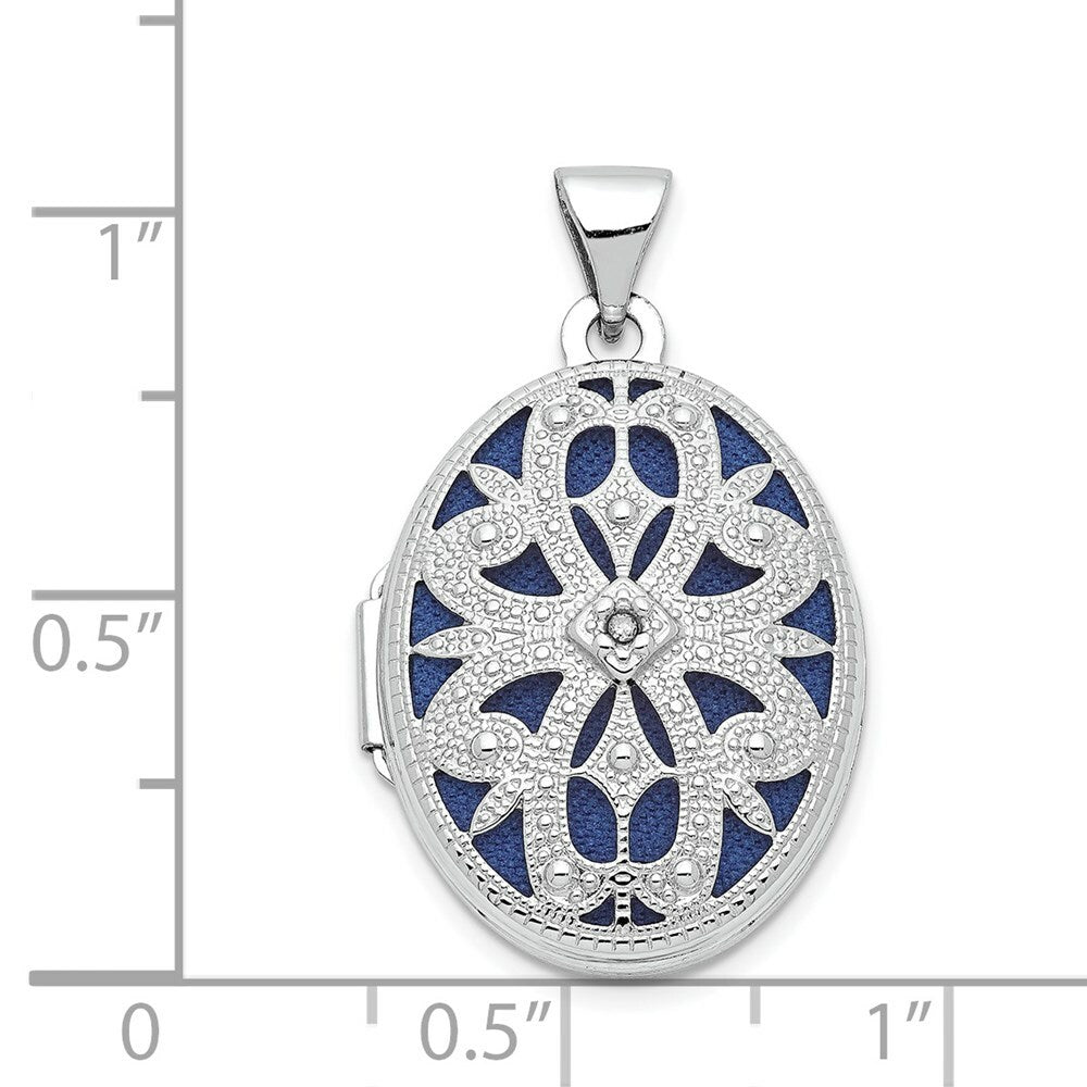 14K White Gold 21mm Oval w/Diamond Vintage Locket 30x21mm