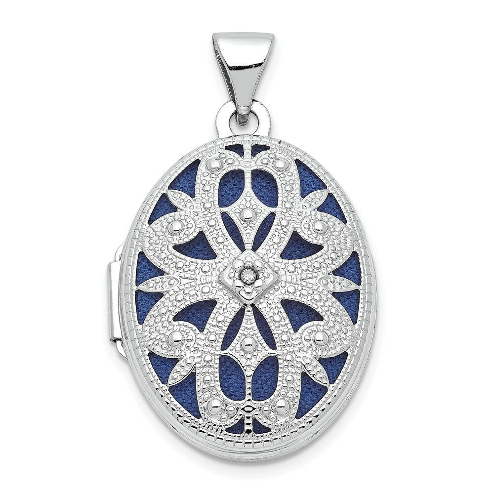 14K White Gold 21mm Oval w/Diamond Vintage Locket 30x21mm