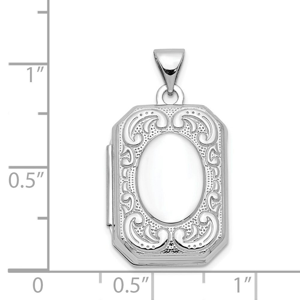 14K White Gold 20mm Book Scroll Border Locket 28x20mm