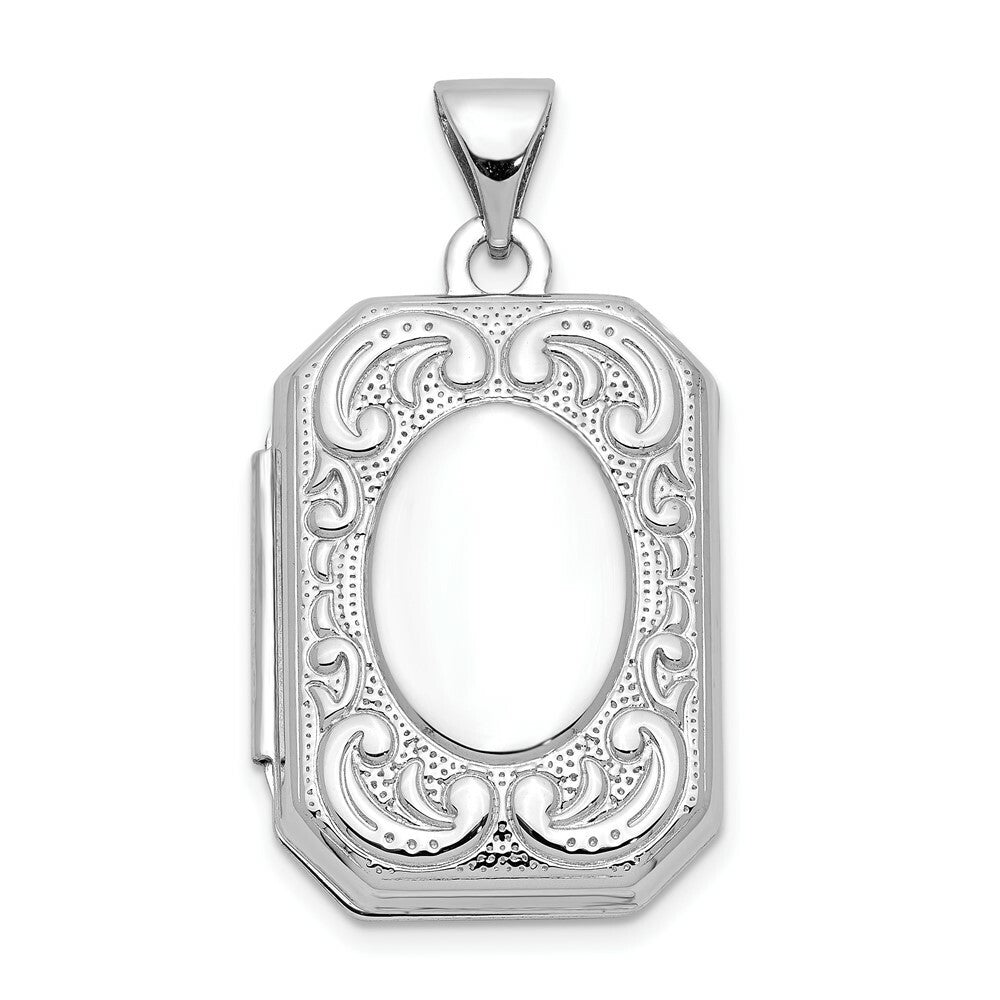 14K White Gold 20mm Book Scroll Border Locket 28x20mm