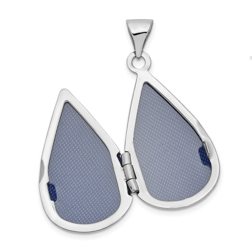 14K White Gold 21mm Tear Drop Diamond Set Locket 30x21mm