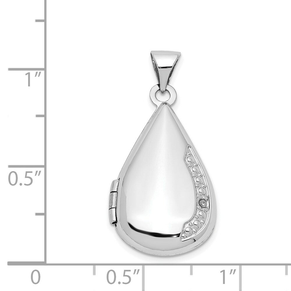 14K White Gold 21mm Tear Drop Diamond Set Locket 30x21mm