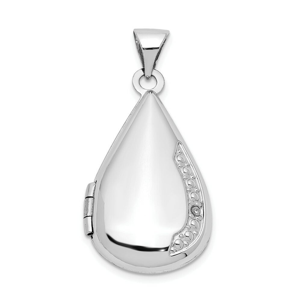 14K White Gold 21mm Tear Drop Diamond Set Locket 30x21mm