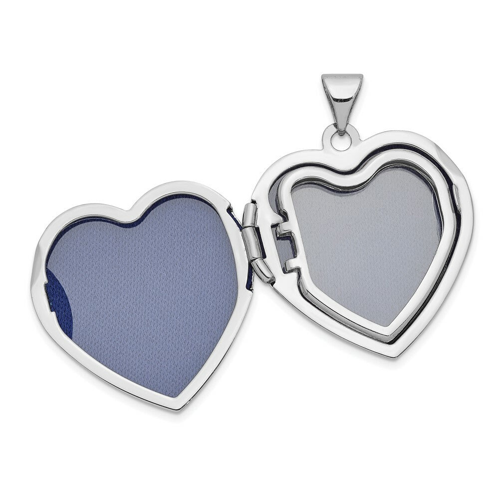 14K White Gold 21mm Heart Plain Domed Family Locket 28x21mm