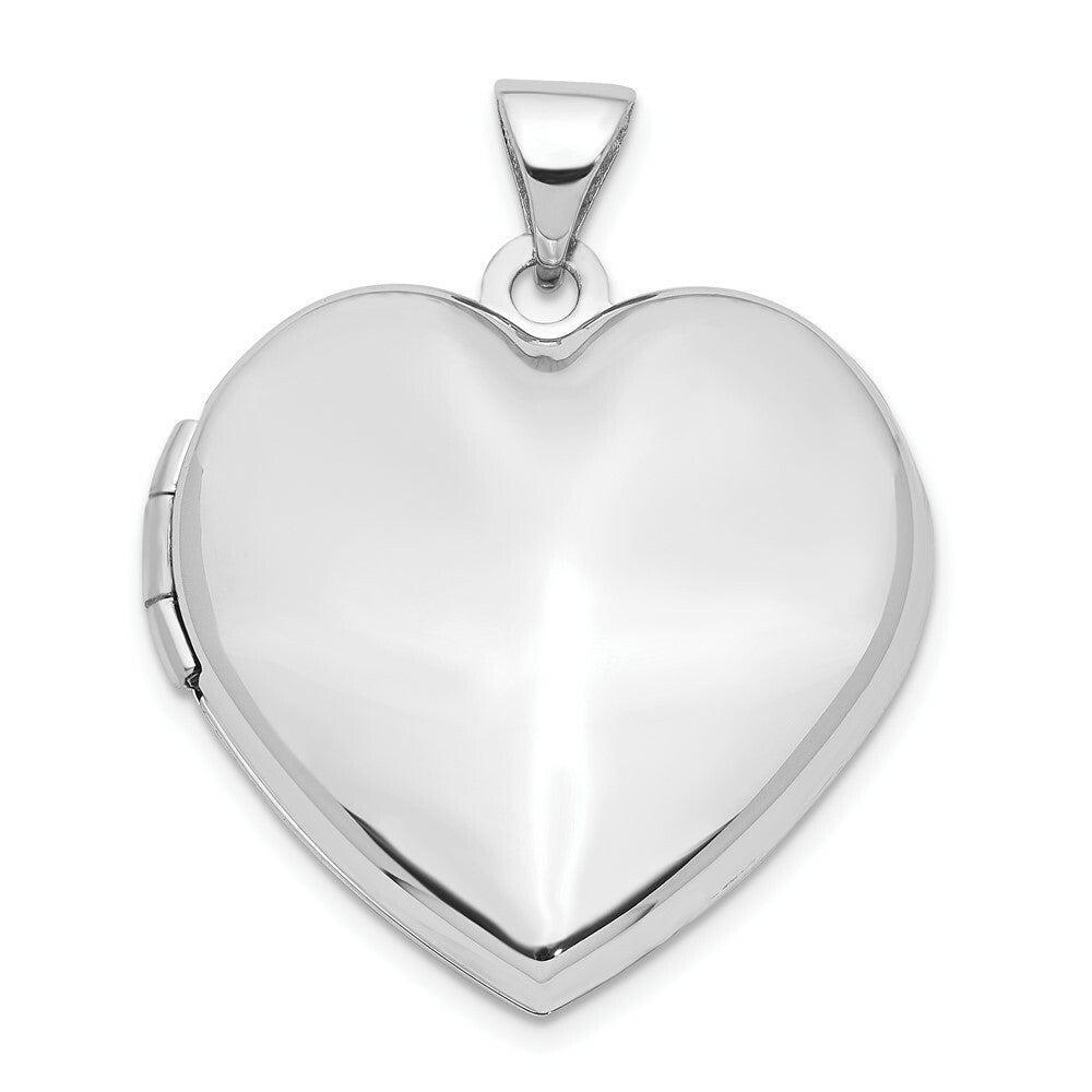 14K White Gold 21mm Heart Plain Domed Family Locket 28x21mm