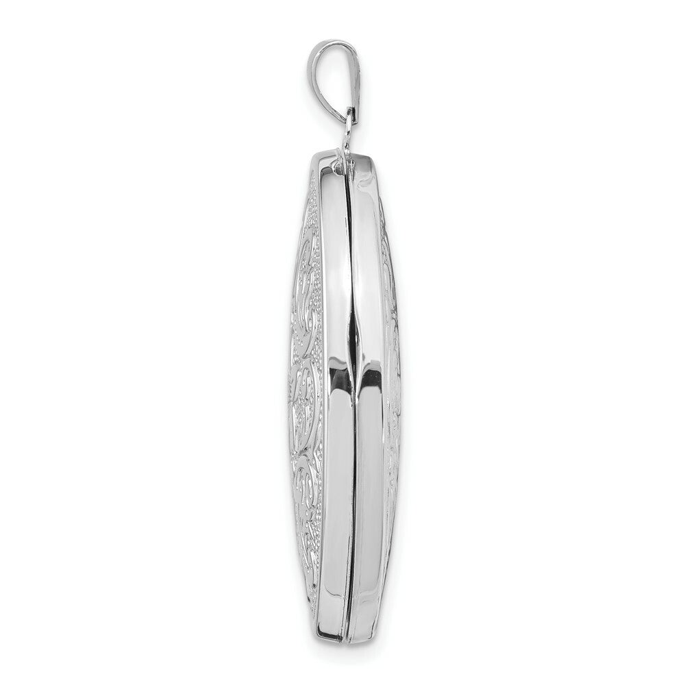 14K White Gold 32mm Oval Flower With Scrolls Locket 41x32mm