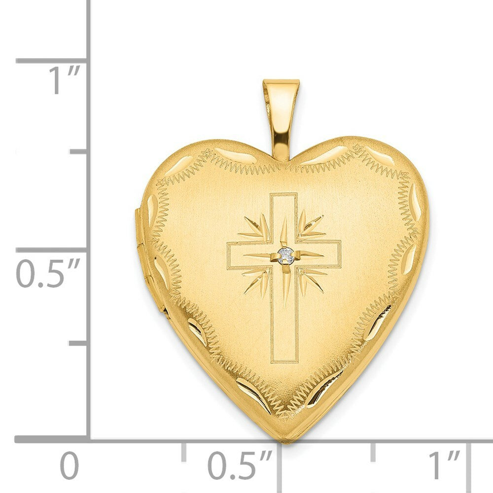 14K Yellow Gold 20mm Diamond Set Cross Heart Locket