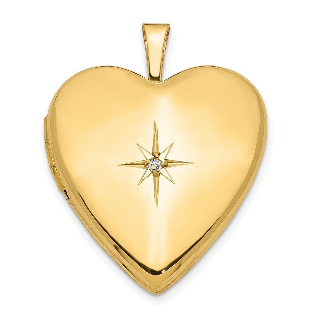 14K Yellow Gold 20mm w/ Diamond Heart Locket 25x20mm