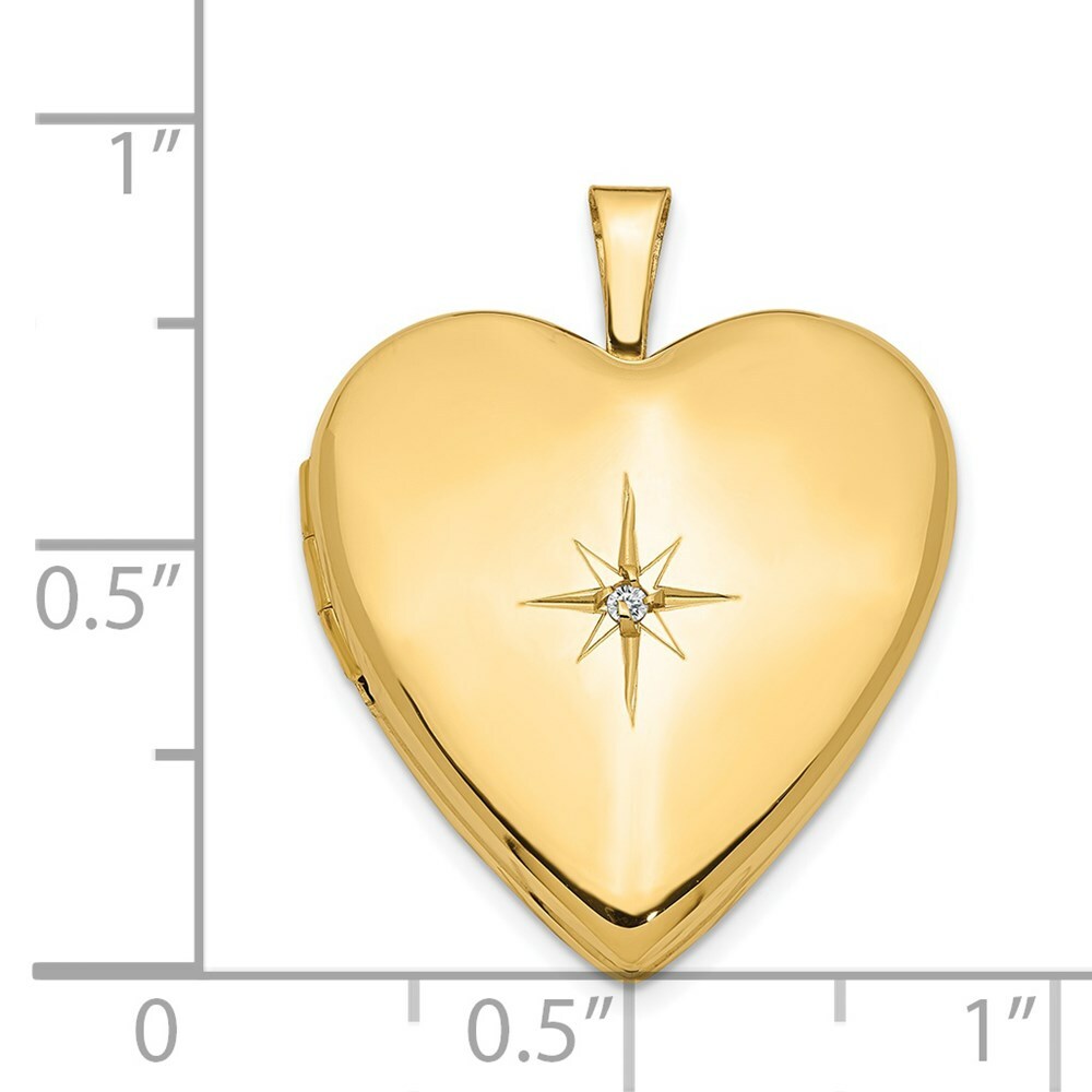 14K Yellow Gold 20mm w/ Diamond Heart Locket 25x20mm