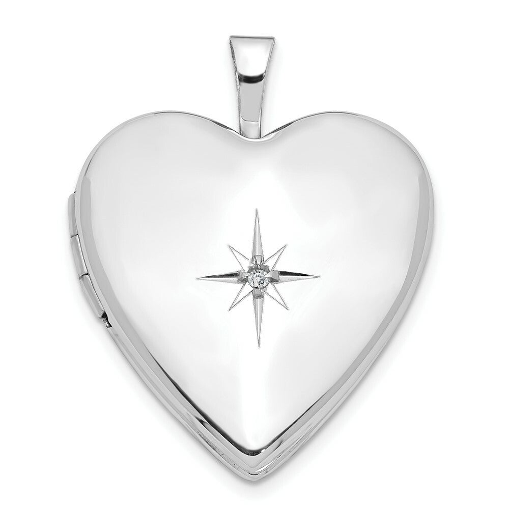 14K Yellow Gold 20mm White Gold w/ Diamond Heart Locket 25x20mm
