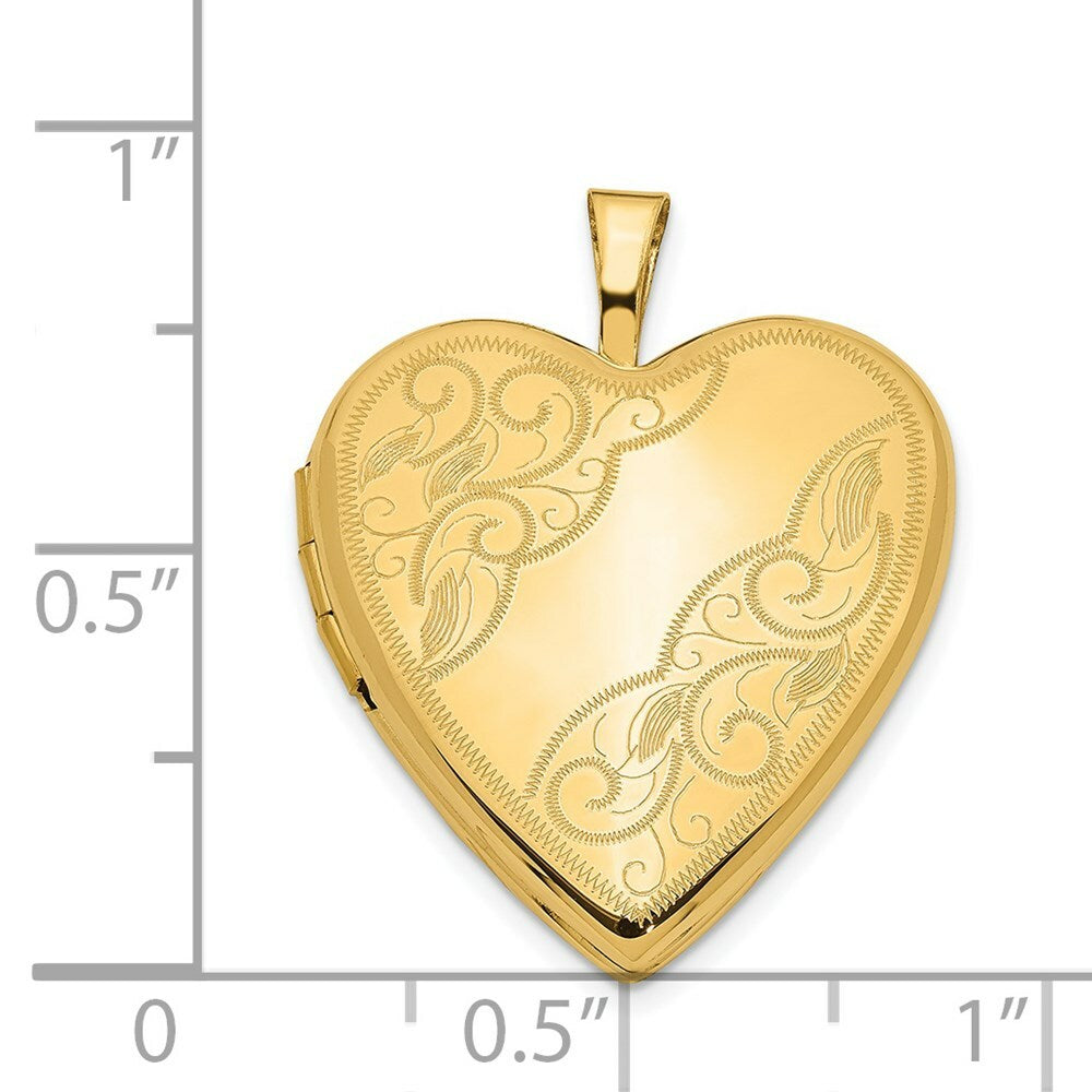 14K Yellow Gold 20mm Side Swirl Heart Locket 25x20mm