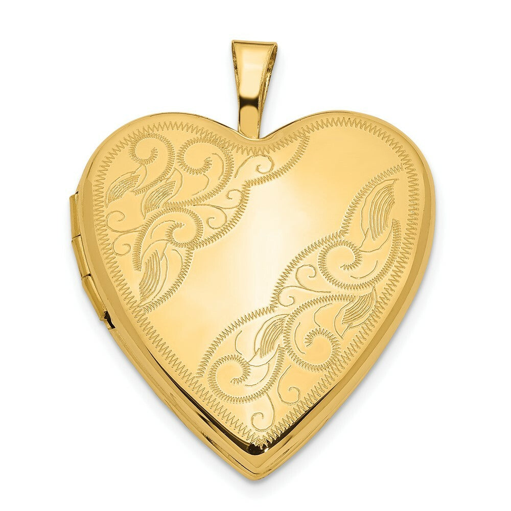 14K Yellow Gold 20mm Side Swirl Heart Locket 25x20mm