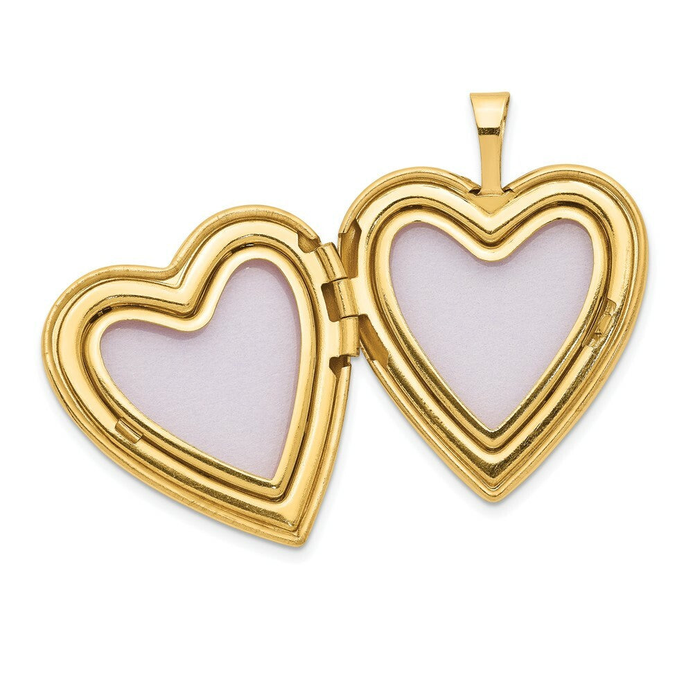 14K Yellow Gold 20mm Polished Satin w/ Diamond Heart Locket 25x20mm