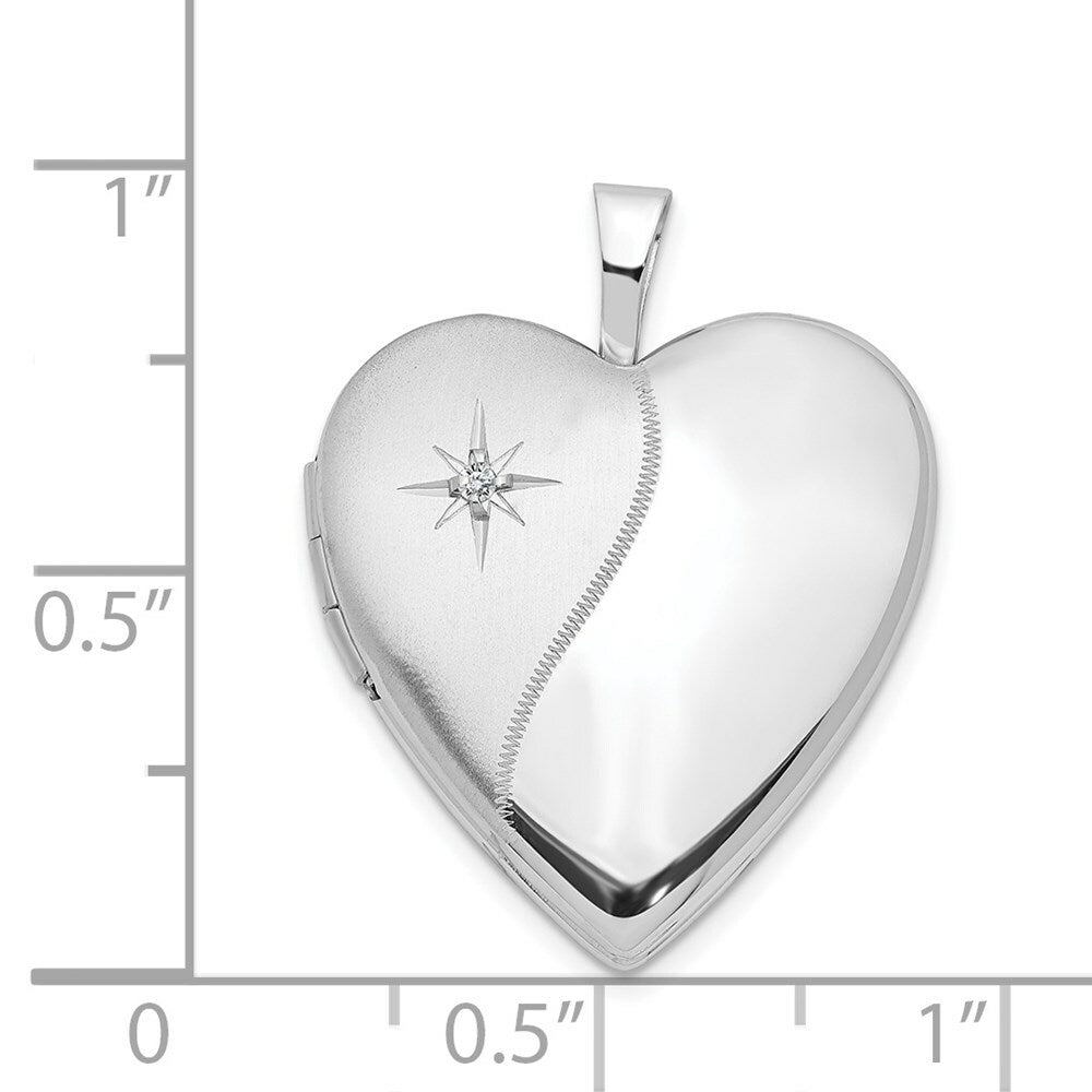 14K Yellow Gold 20mm White Gold Polished Satin w/ Diamond Heart Locket 25x20mm