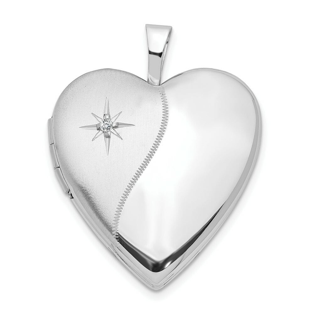 14K Yellow Gold 20mm White Gold Polished Satin w/ Diamond Heart Locket 25x20mm