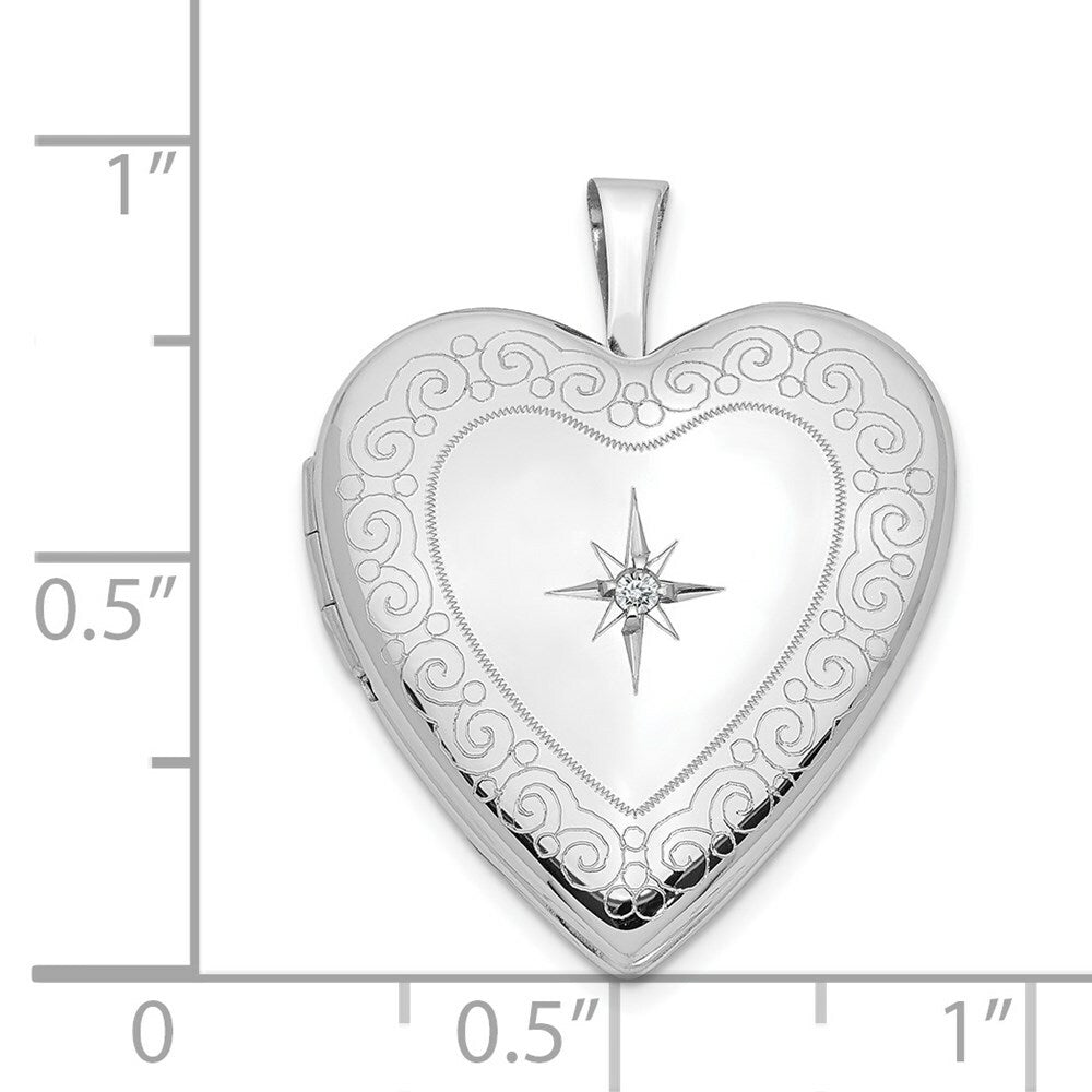 14K Yellow Gold 20mm White Gold Side Swirls w/ Diamond Heart Locket 25x20mm