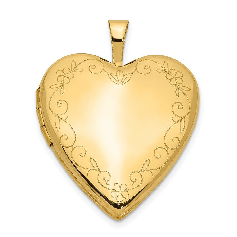 14K Yellow Gold 20mm Flower Vine Border Heart Locket 25x20mm