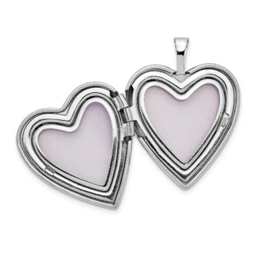 14K White Gold 20mm Flower Vine Border Heart Locket 25x20mm