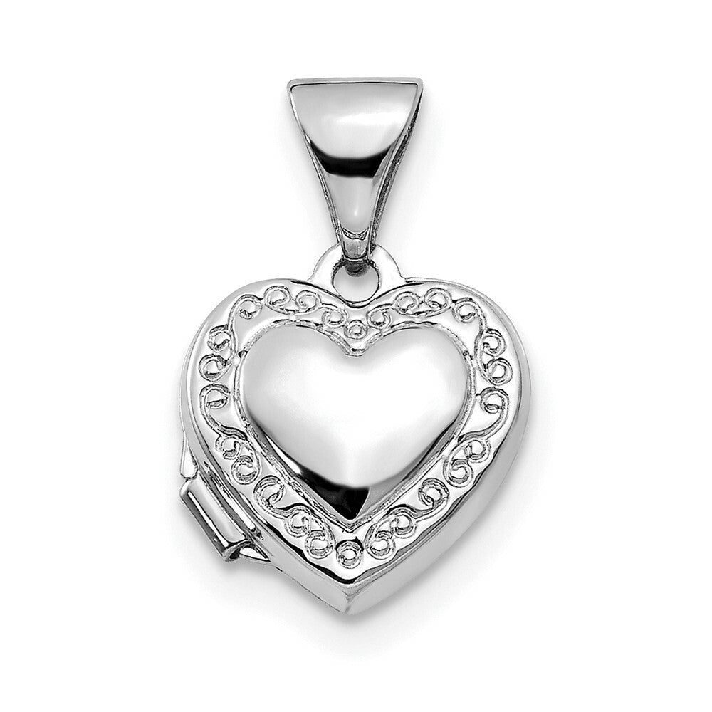 14K White Gold Polished Heart-Shaped Scrolled Locket 15x10mm