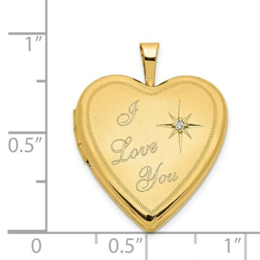 14K Yellow Gold 20mm I Love You w/ Diamond Heart Locket 24x20mm