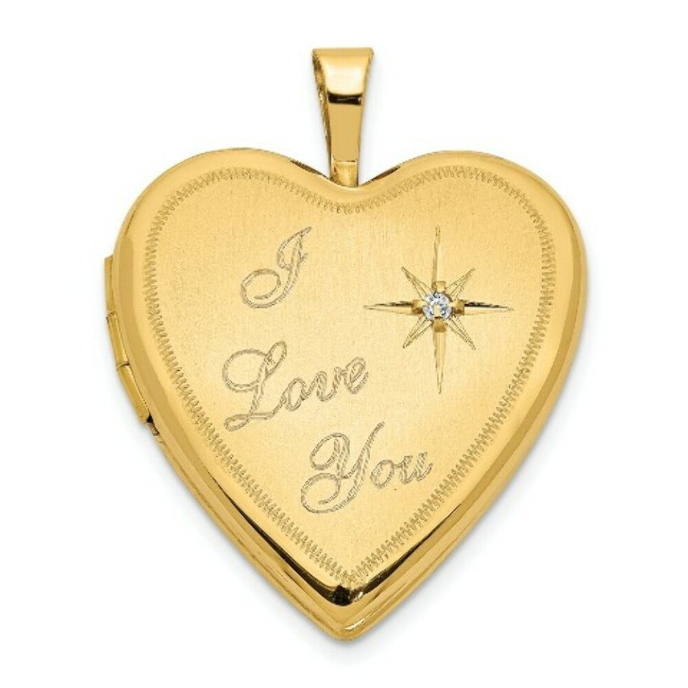 14K Yellow Gold 20mm I Love You w/ Diamond Heart Locket 24x20mm