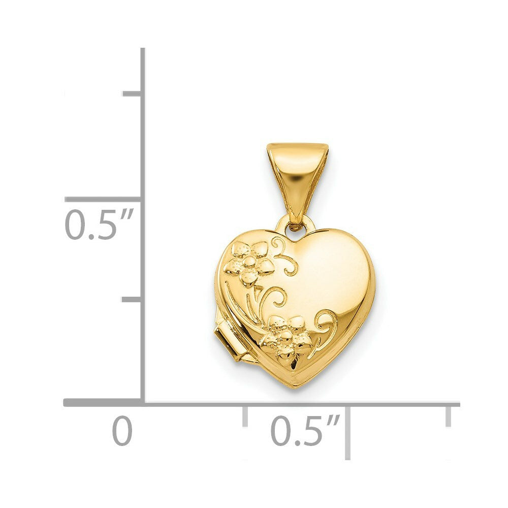 14K Yellow Gold Floral Heart Locket 15x10mm