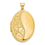 Load image into Gallery viewer, 14K Yellow Gold 26mm Oval 1/2 Hand Engraved Locket 26x20mm
