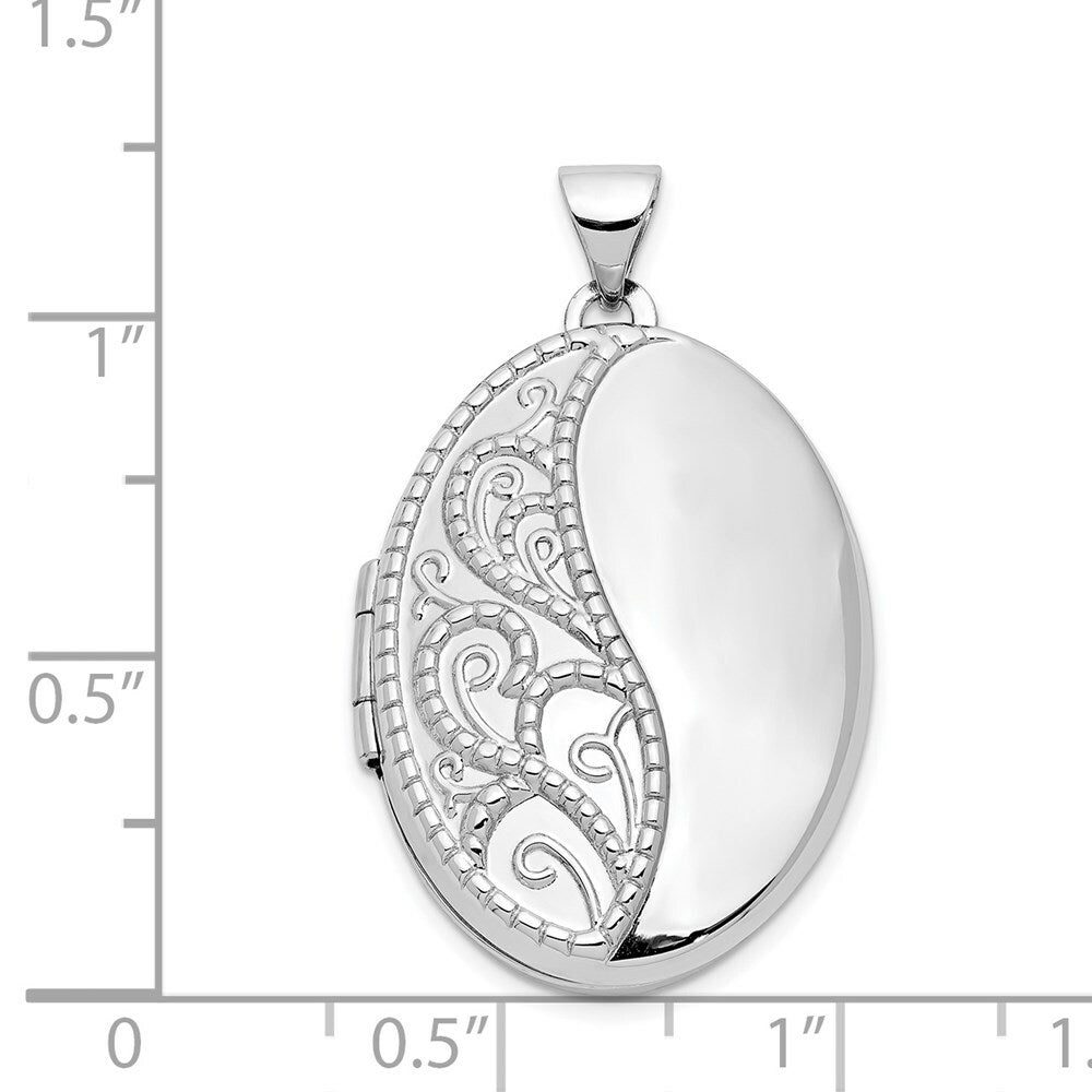 14K White Gold 26mm Oval 1/2 Hand Engraved Locket 26x20mm
