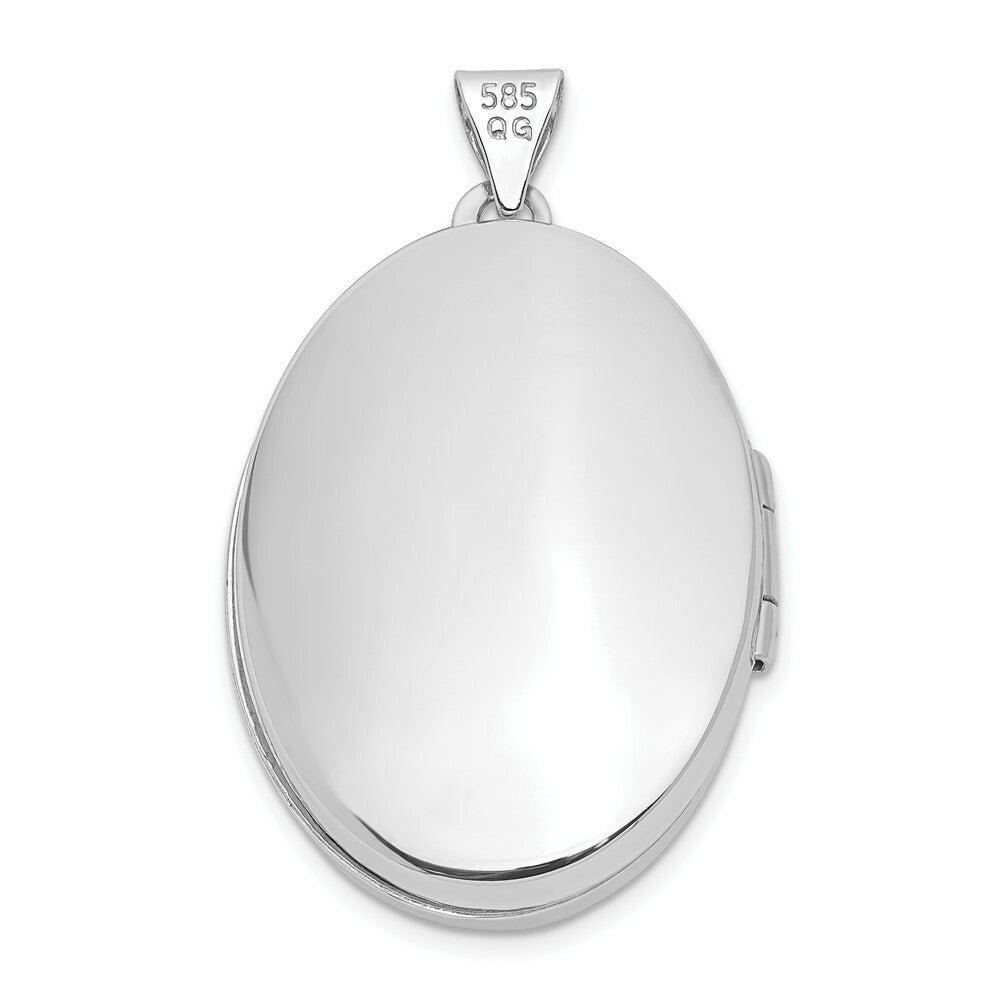 14K White Gold 26mm Oval 1/2 Hand Engraved Locket 26x20mm