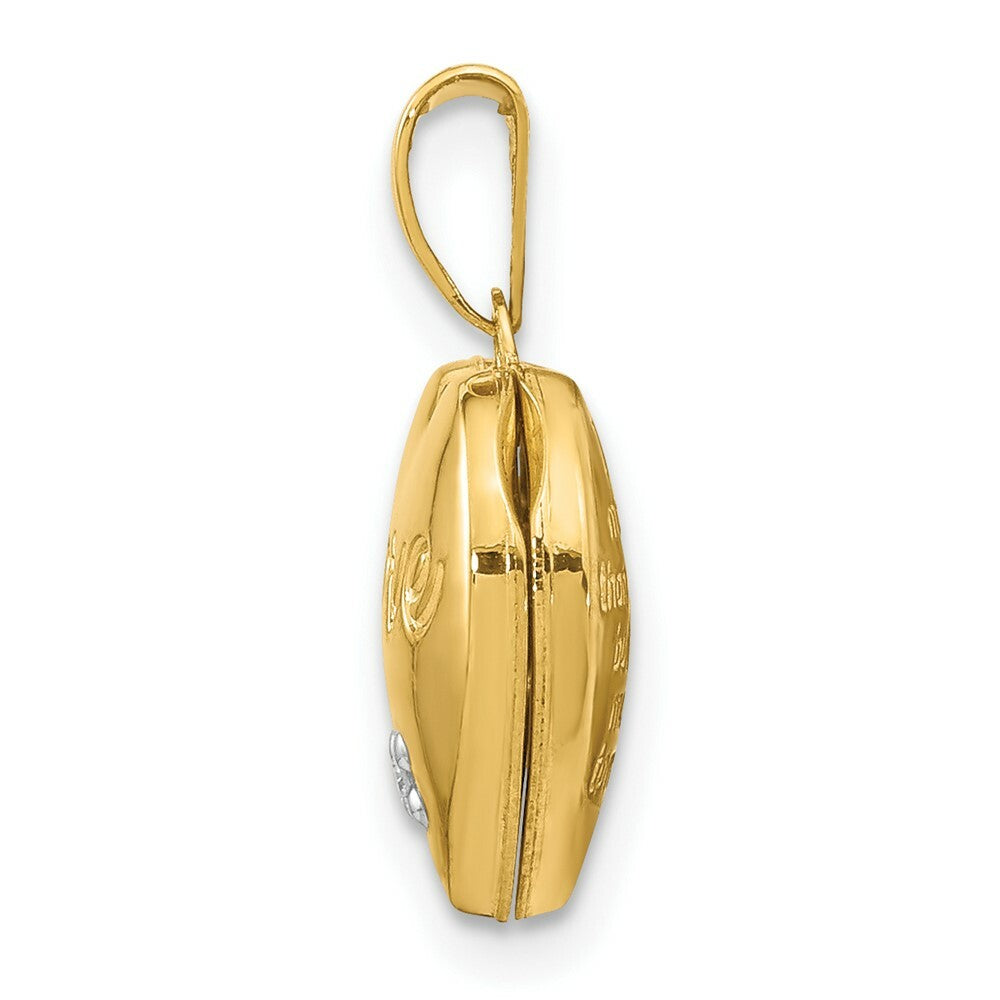 14K Two-tone Gold 12mm Heart with Diamond Locket and Heart Charm 12x12mm