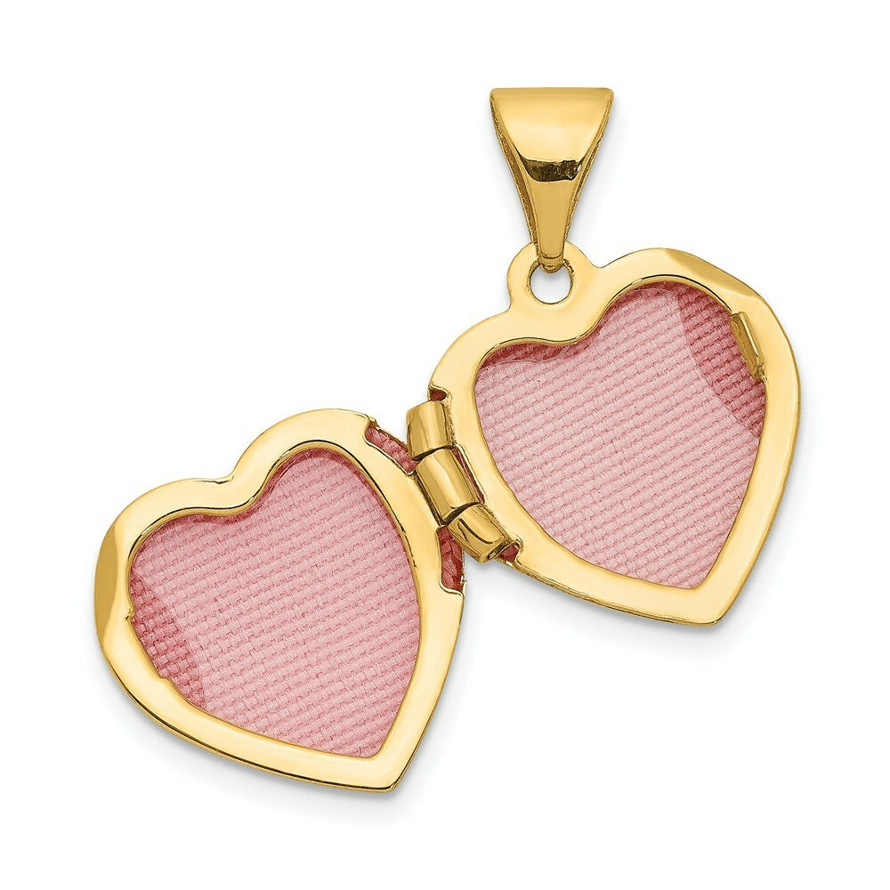 14K Two-tone Gold 12mm Heart with Diamond Locket and Heart Charm 12x12mm