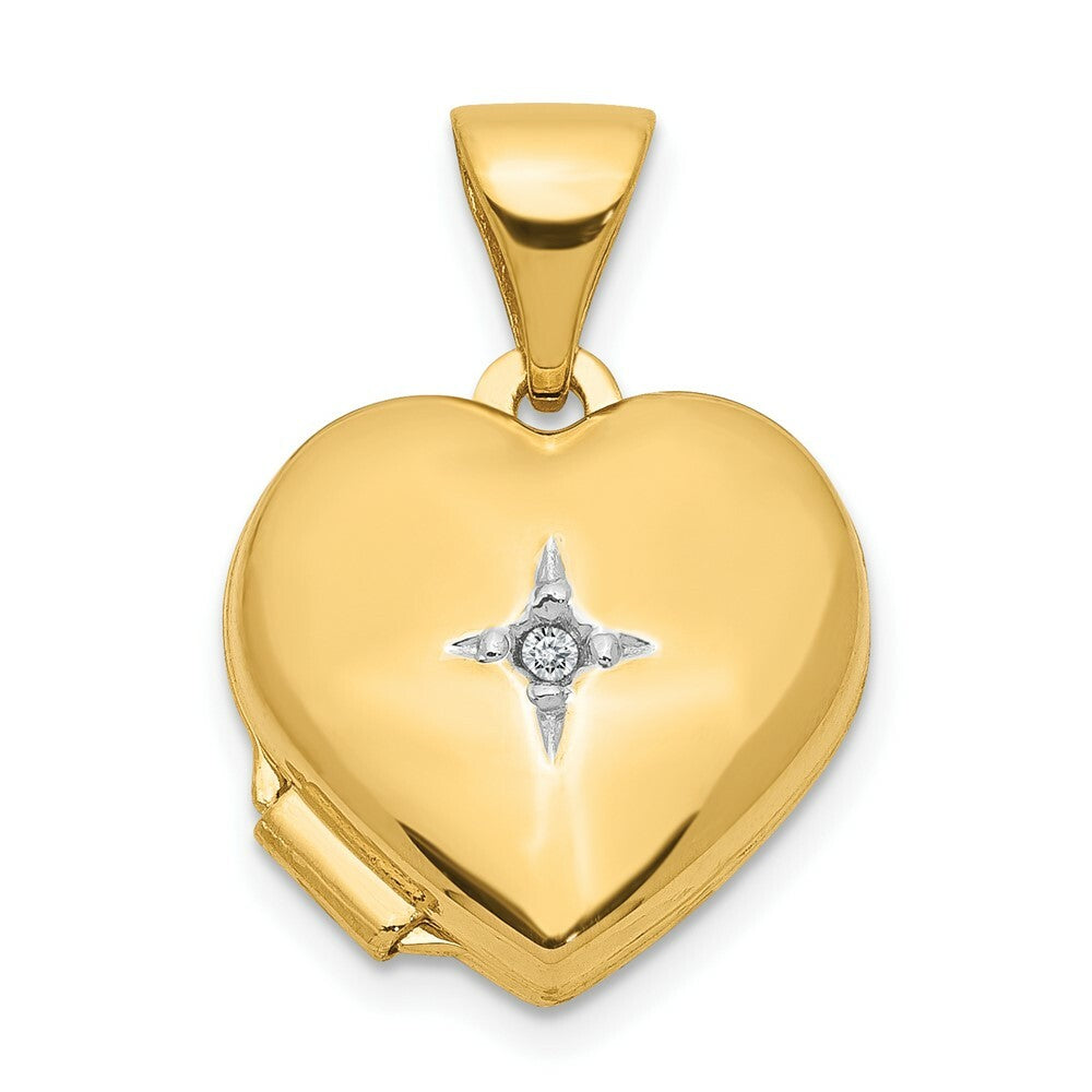 14K Yellow Gold 12mm Heart with Diamond Locket 12x12mm