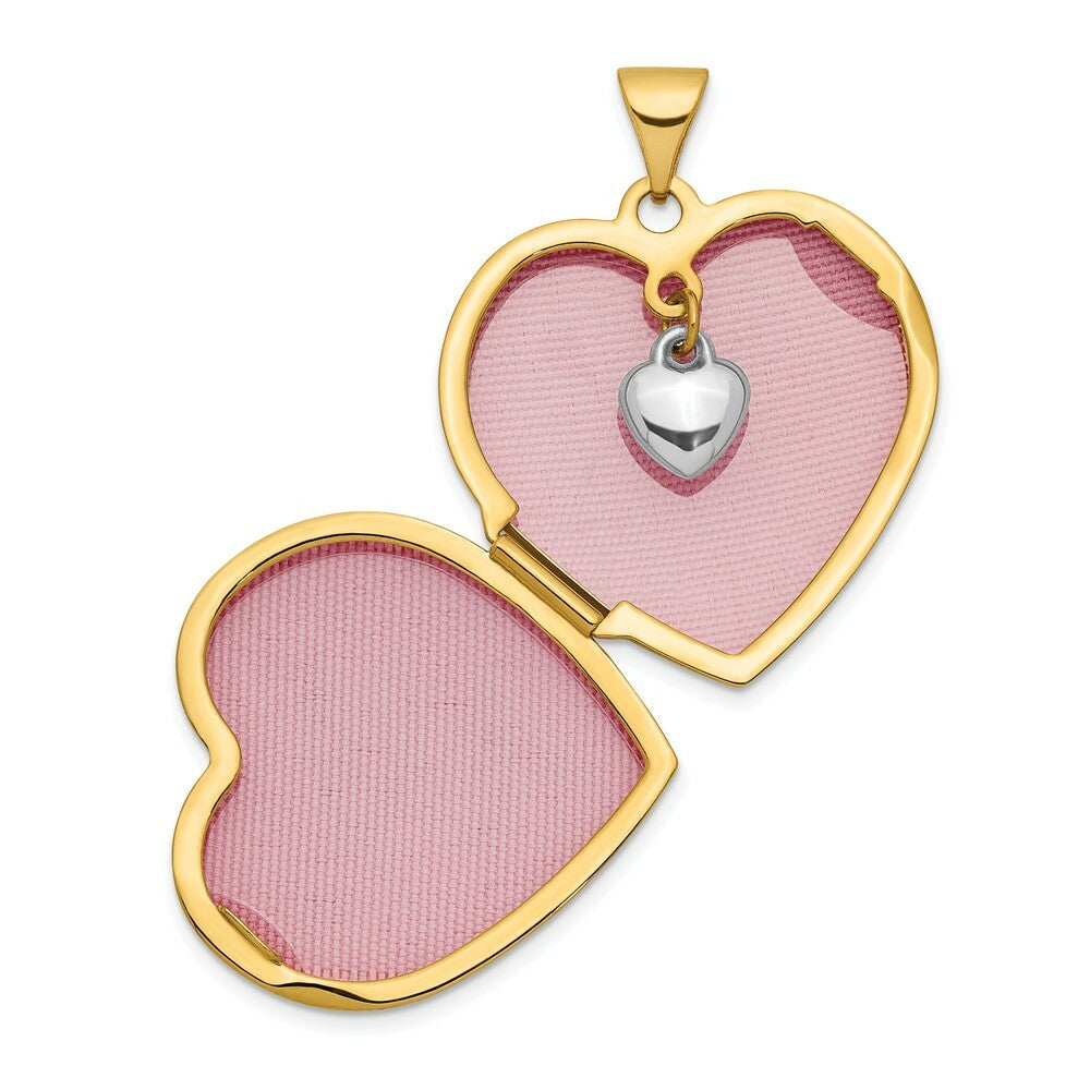 14K Yellow Gold 21mm Heart with Diamond Locket (Heart Charm Inside Locket) 21x22mm