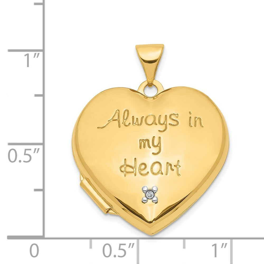 14K Yellow Gold 21mm Heart with Diamond Locket (Heart Charm Inside Locket) 21x22mm
